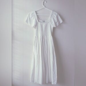 Madewell Linen-Blend Lucie Smocked Midi Dress 'Lighthouse' - Size: XXS